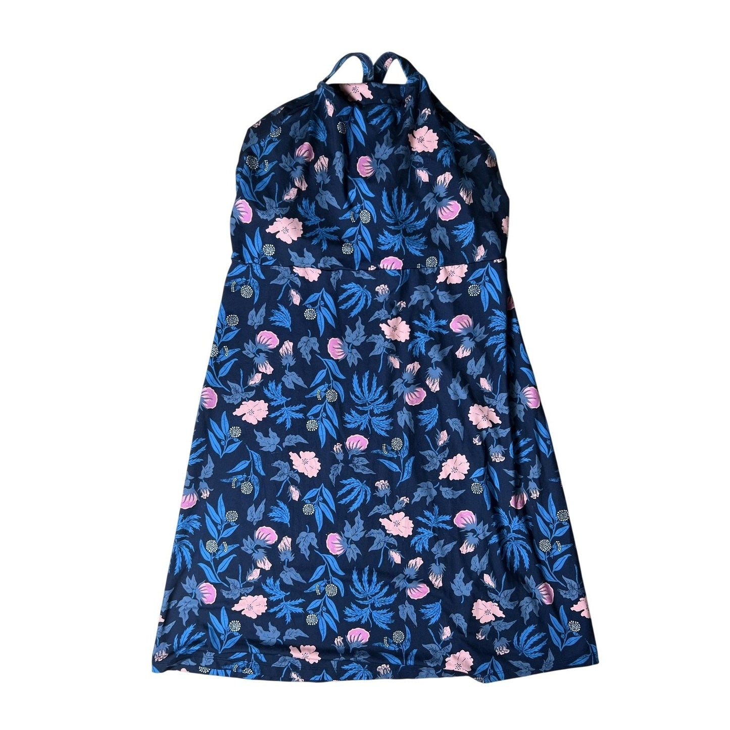 Patagonia Dress Womens XL Blue Floral Sundress Halter A-Line Lined Jersey Travel