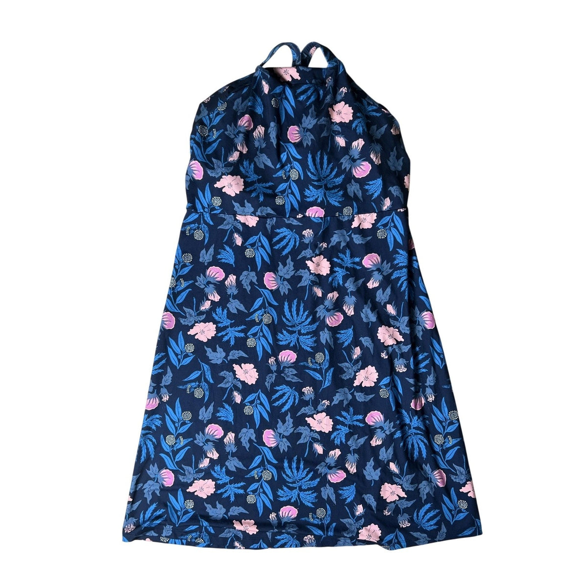 Patagonia Dress Womens XL Blue Floral Sundress Halter A-Line Lined Jersey Travel