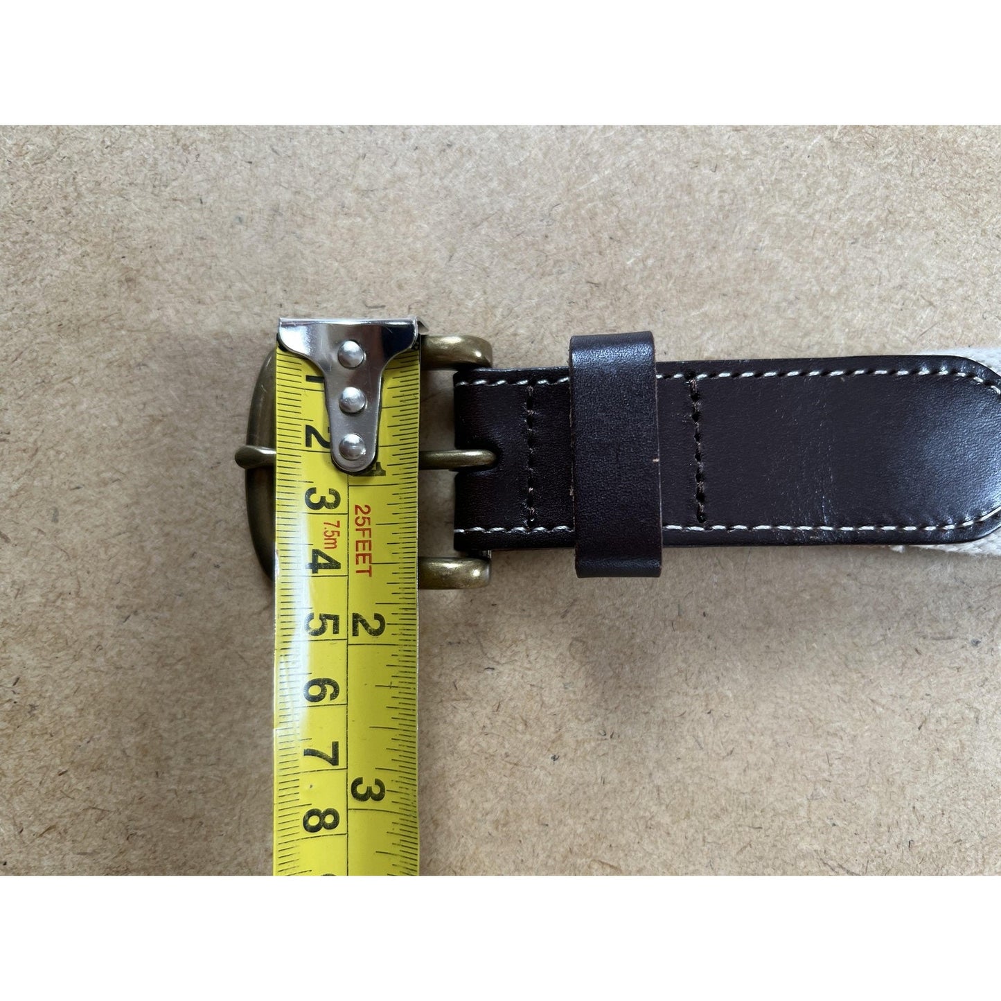 Vineyard Vines Mens Woven Belt 38 White Cotton Leather Striped Logo Buckle