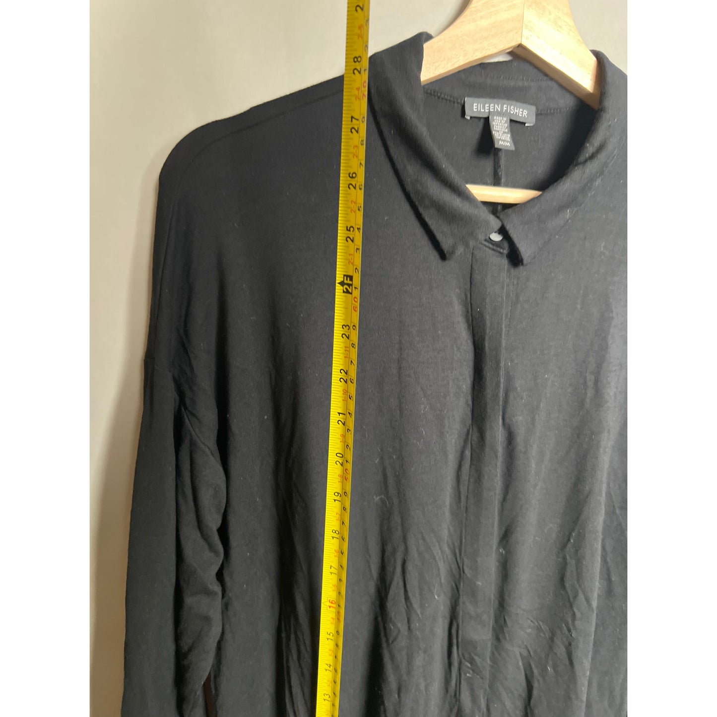 Eileen Fisher Long Sleeve Black Blouse Polo Size Medium