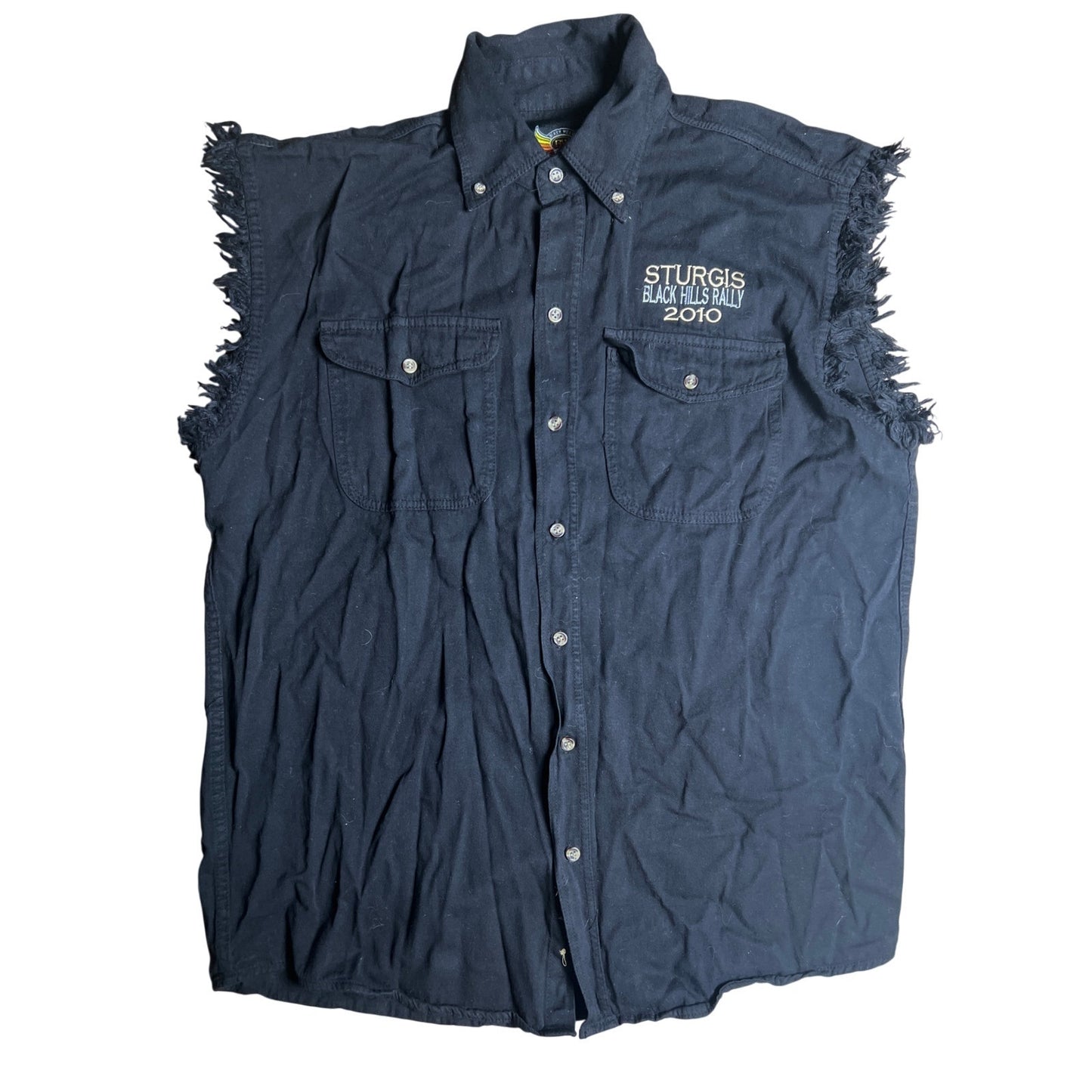2010 Sturgis 70th Anniversary Men Button-Up Cut Off Sleeve Top Large