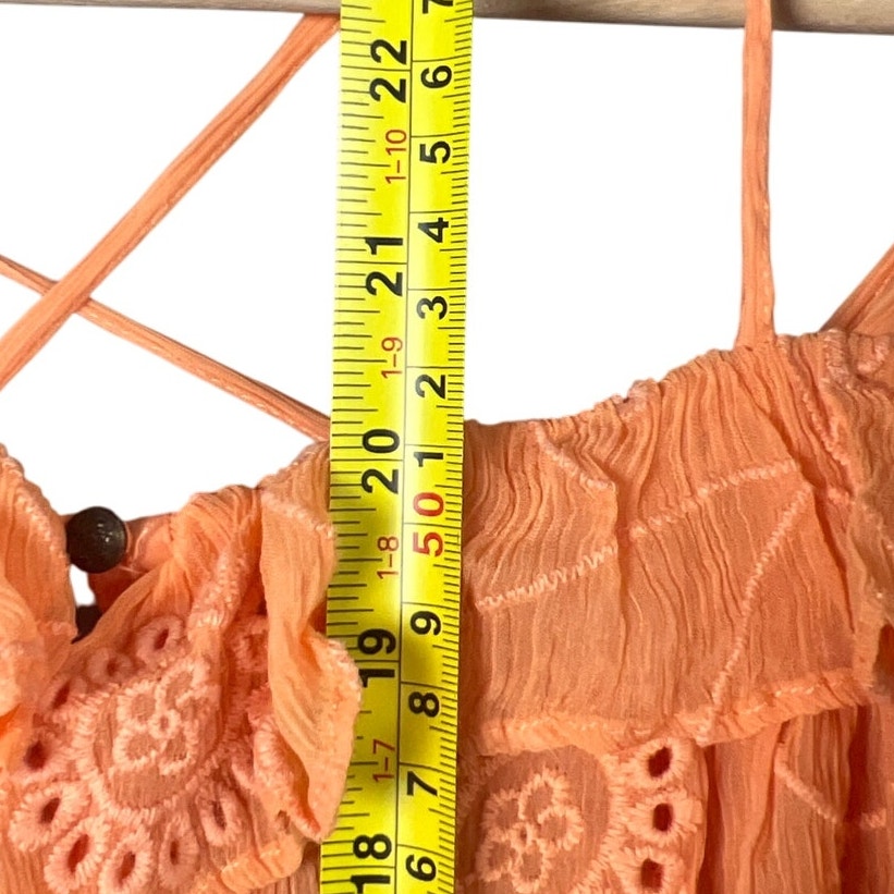 Anthropologie Floreat Eyelet Tangerine Orange Off Shoulder Ruffle Blouse Women's Size XS