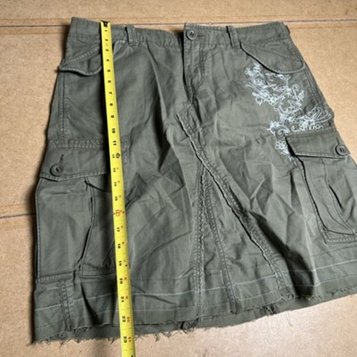 Gap Skirt Womens 14 Green Cargo Twill Floral Embroidered Pockets Summer