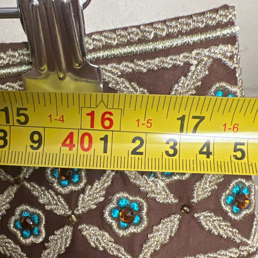 Kenar Size 12 100% Silk long Skirt Brown Beaded Stone