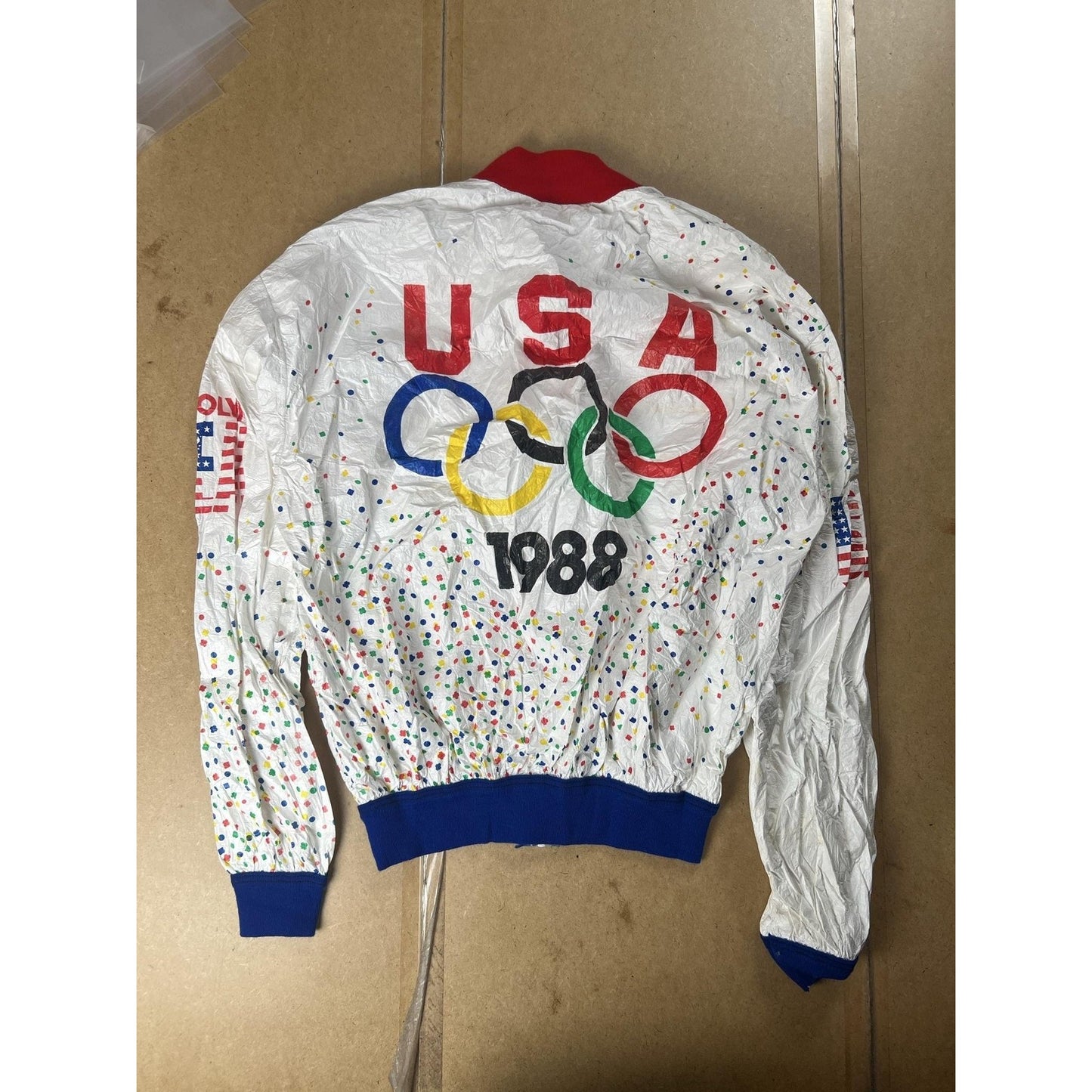 ALFA INTL CORP Jacket Mens XL White Windbreaker USA Polka Dot Olympic Logo