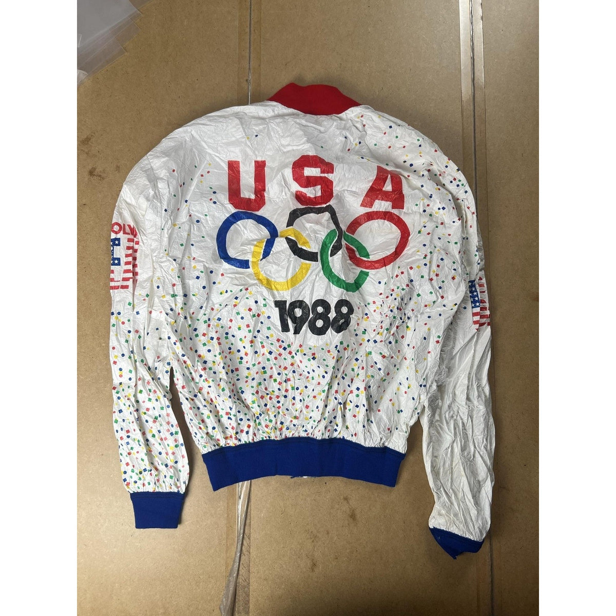 ALFA INTL CORP Jacket Mens XL White Windbreaker USA Polka Dot Olympic Logo
