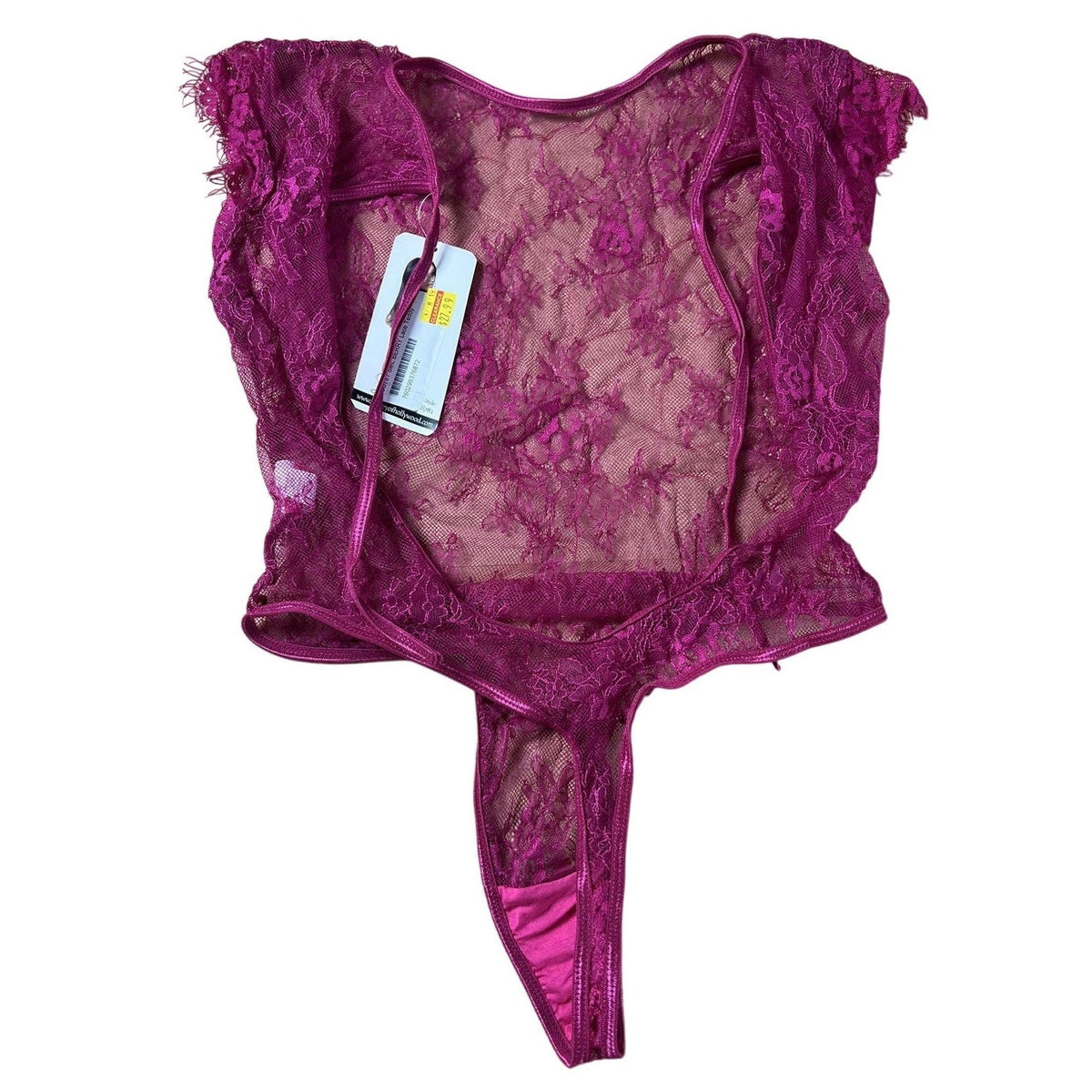 Shirley Of Hollywood Teddy Womens S Pink Lace Sheer One Piece Cap Sleeve Thong