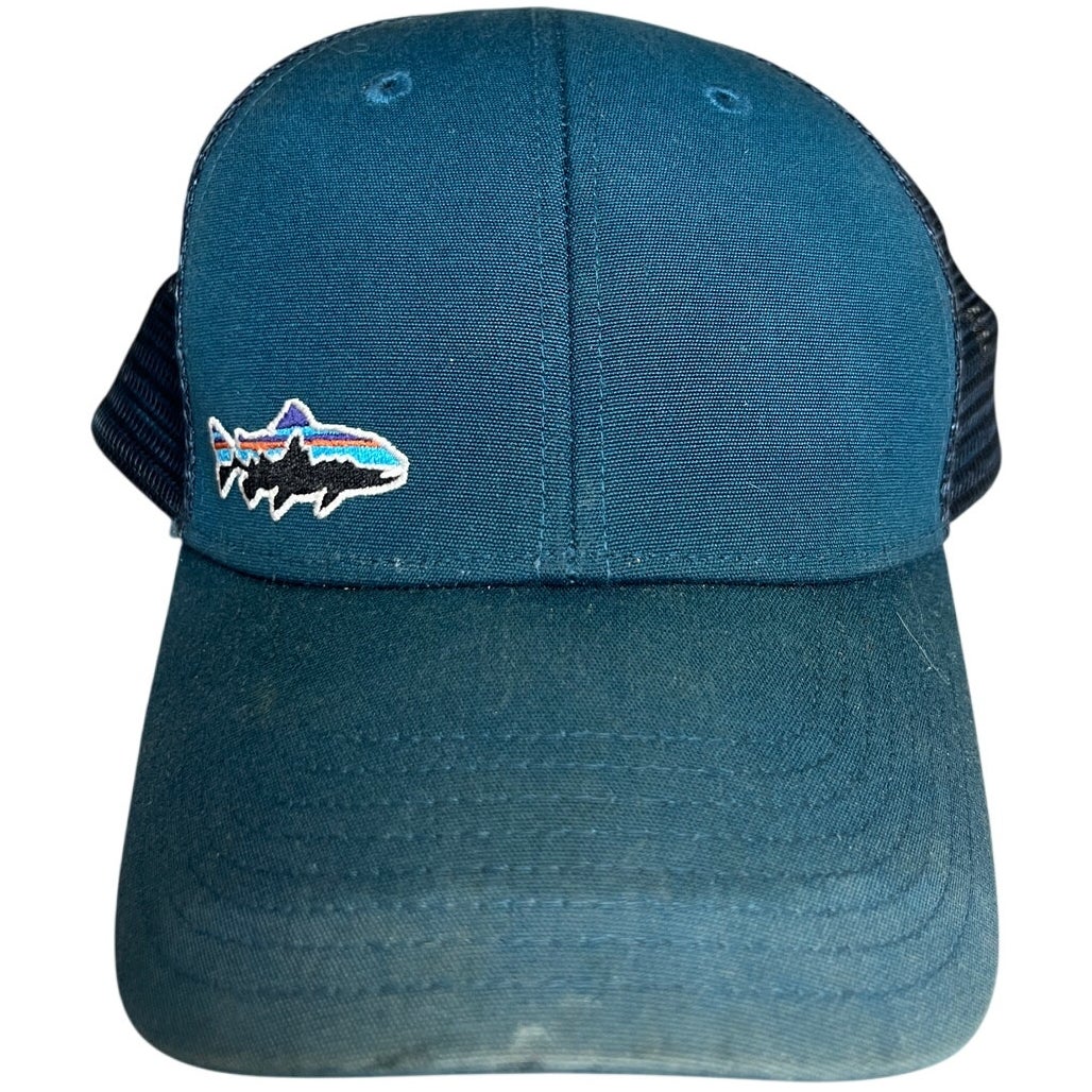 Patagonia Trout Trucker Hat Fitz Mens Turquoise Blue Snapback