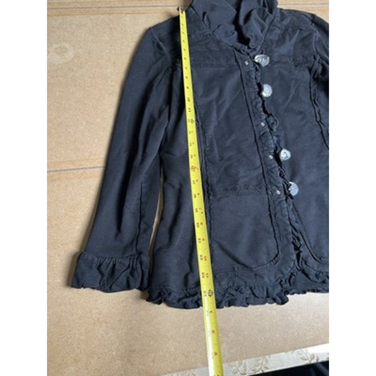 Neon Buddha Cardigan Womens XL Black Cowl Neck Bell Sleeve Ruffle Pockets