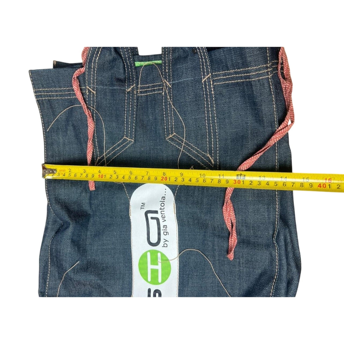 G+O By Gia Ventola Tote Bag Womens Large Blue Denim Logo Tie Shoulder Travel