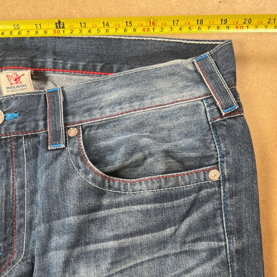 True Religion Straight Leg Jeans Horseshoe Embroidery Back Flap Size 38
