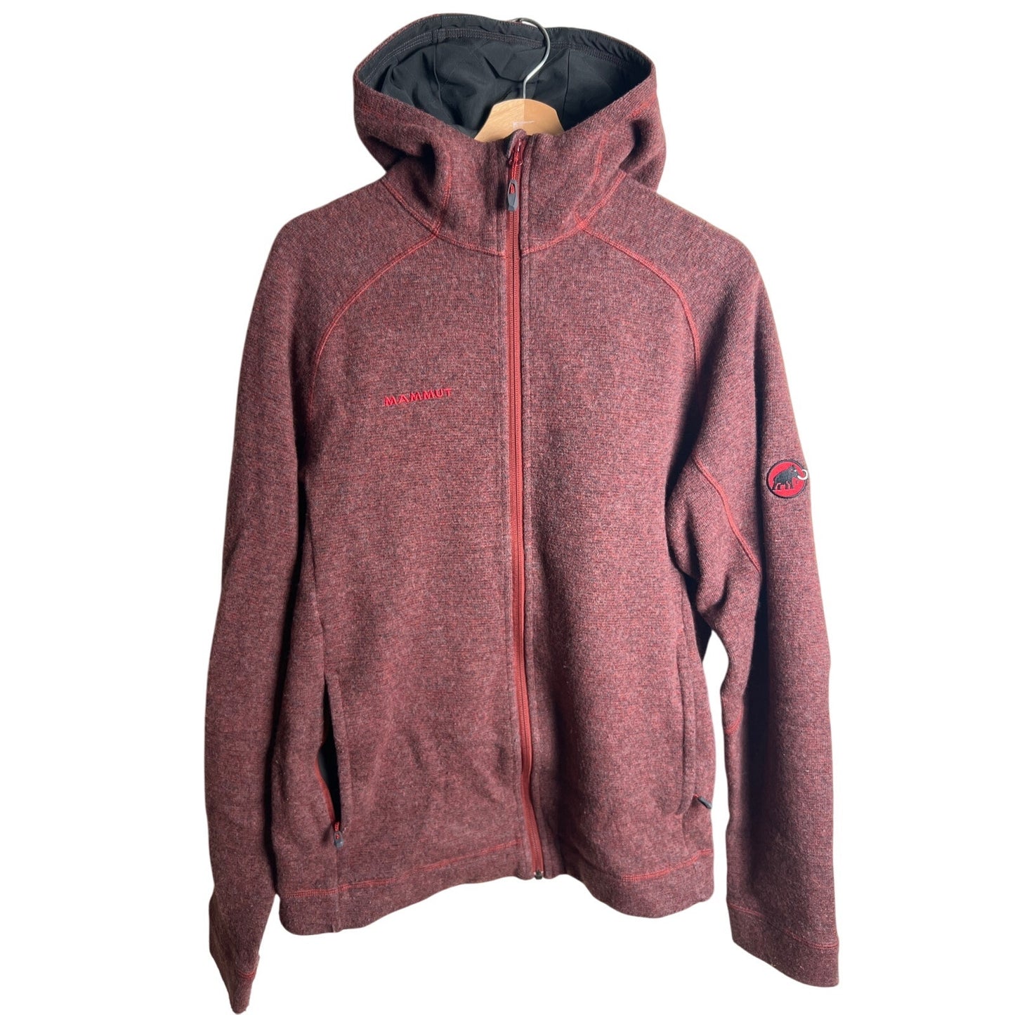Mammut Sweater Women's XL Maroon Full Zip Logo Fleece Lined Sweatshirt Hoodie