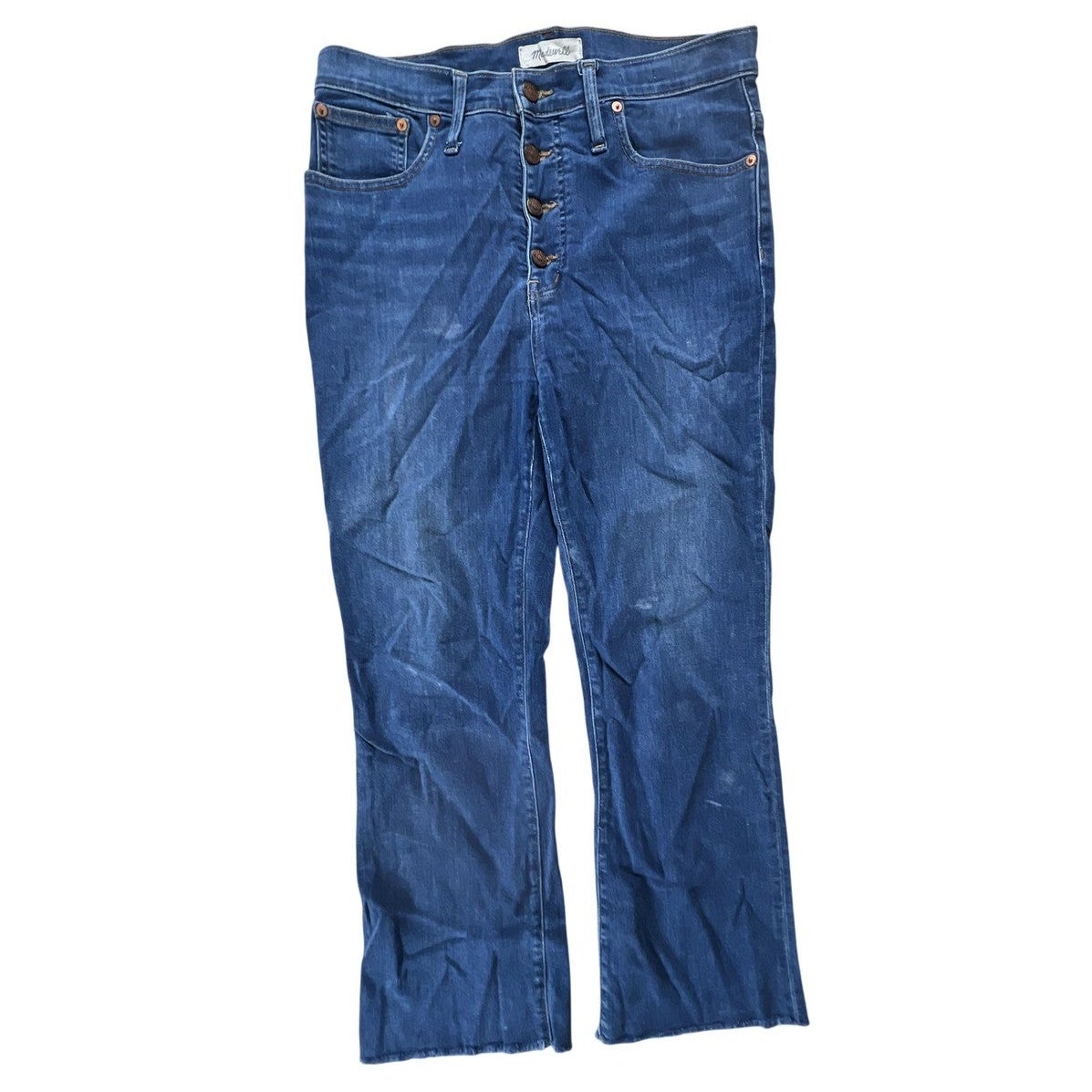 Madewell Jeans Womens 30 Blue Medium Wash Cali Demi-Boot Raw Hem Button Fly