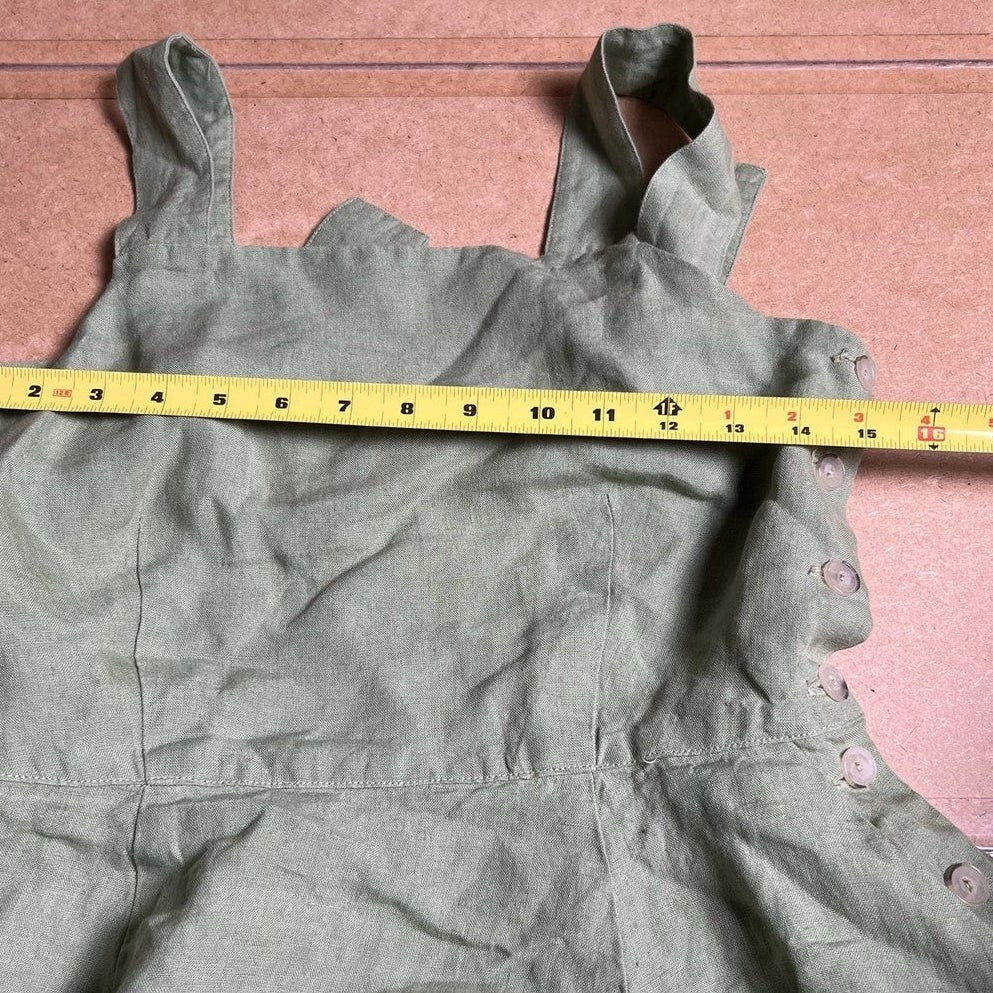 Son de Flor Dress Womens XS Green Linen Sundress Midi Square Neck Button