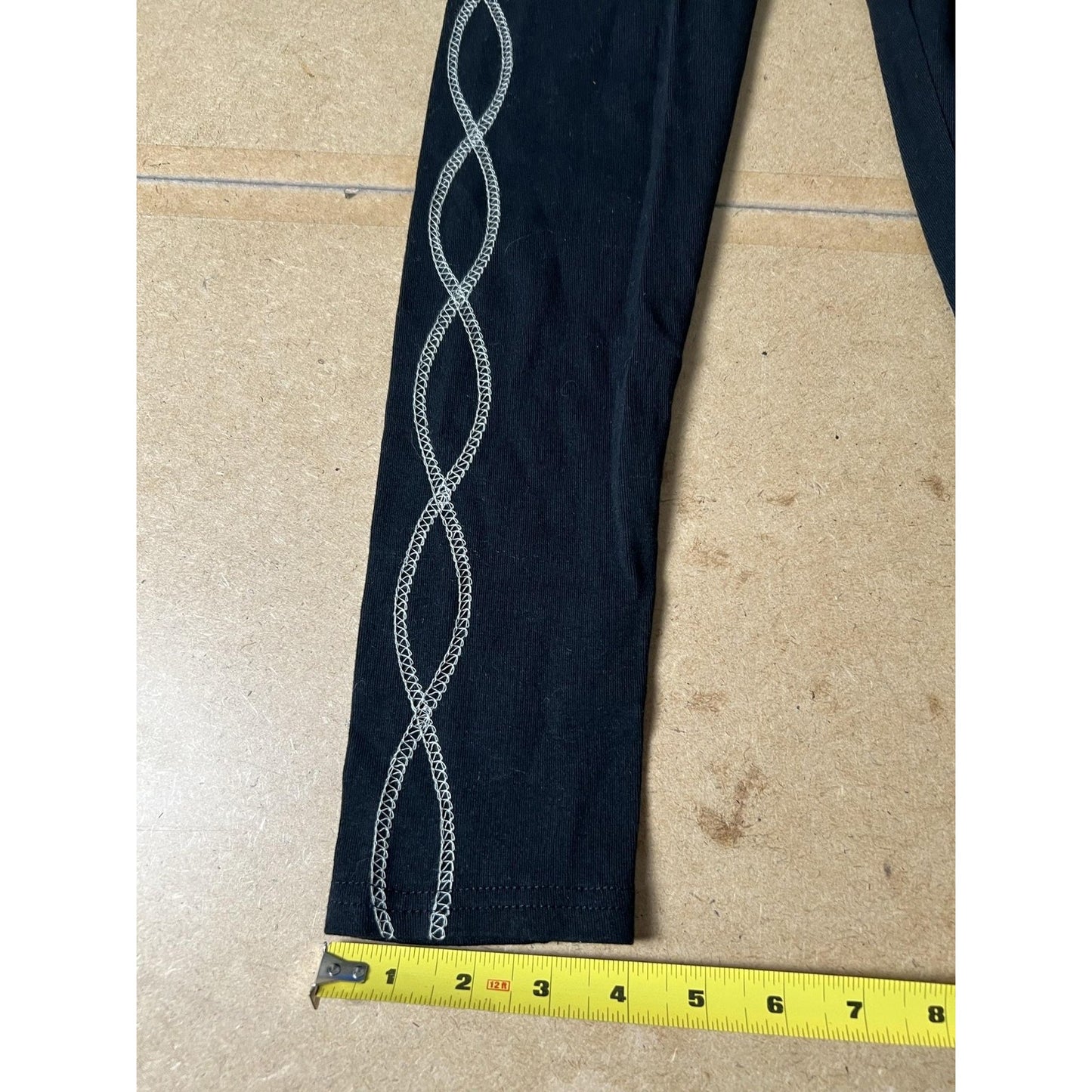 LAURA HILAVAC Leggings Womens S Black Ankle Yoga Cotton Spandex Embroidered