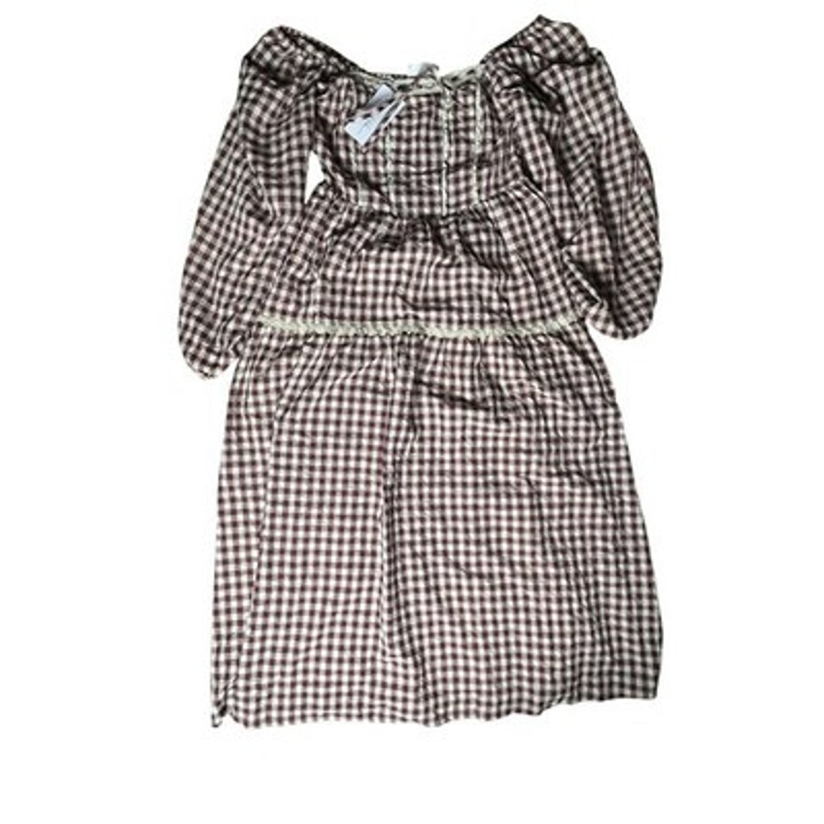 One Loved Babe Dress Womens L Brown Gingham Fit & Flare Off Shoulder Smocked