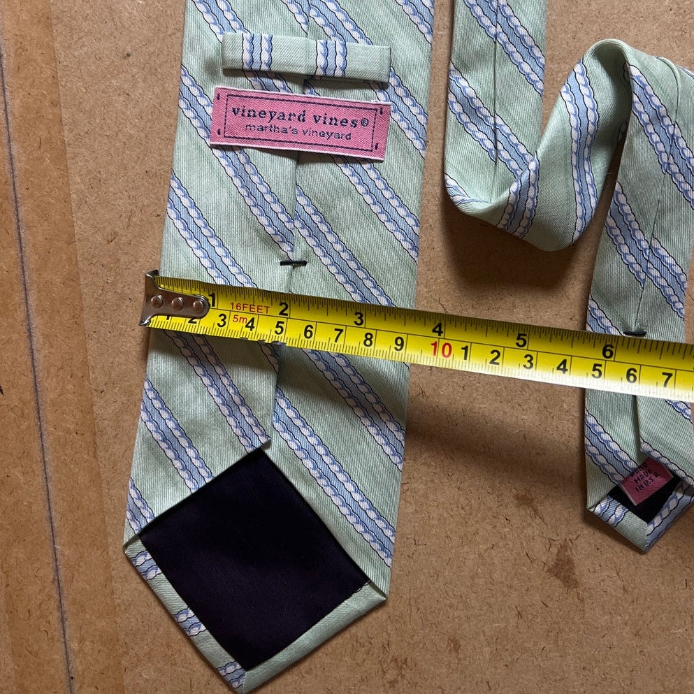 Vineyard Vines Men Green/Blue Striped Tie 100% Silk