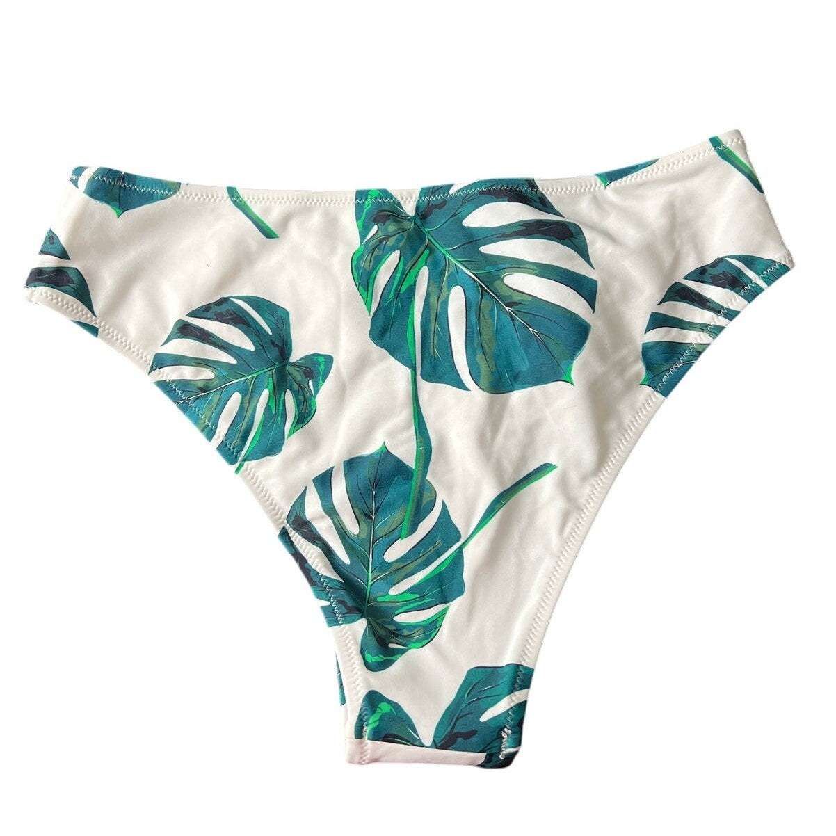 Cupshe White Green Leaf Swimwear Bikini Bottom Large L NWT