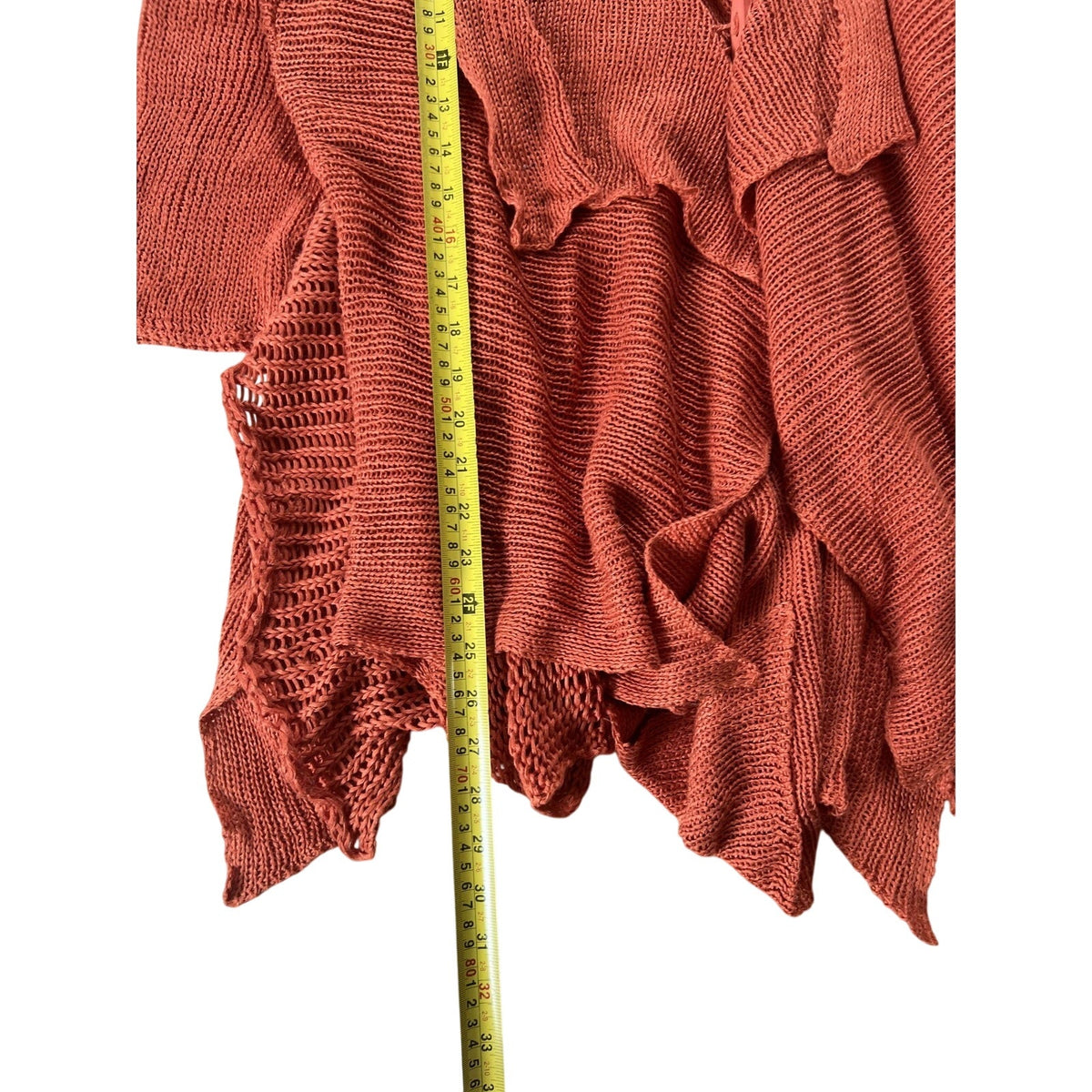 LUZA BART Cardigan Womens XL Orange Linen Open Knit Crochet Lightweight Relaxed