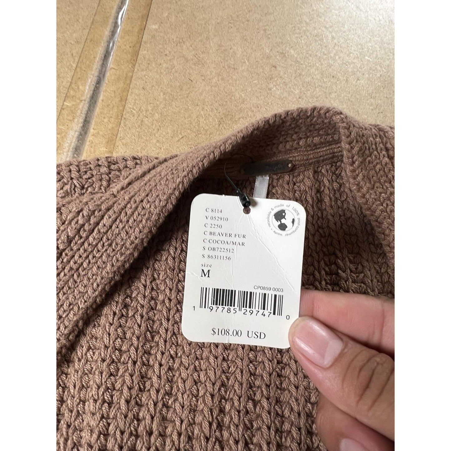 Free People Cardigan Womens M Brown Chunky-Knit Open V-Neck Relaxed Long-Sleeve