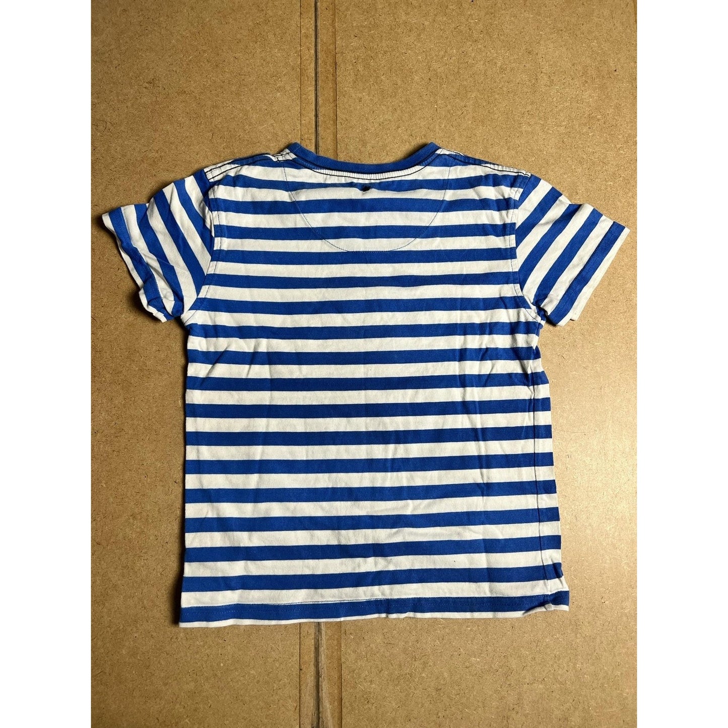 John Lewis Shirt Boys 8 Blue White Stripe Skull Crossbones Pirate T-Shirt Tee