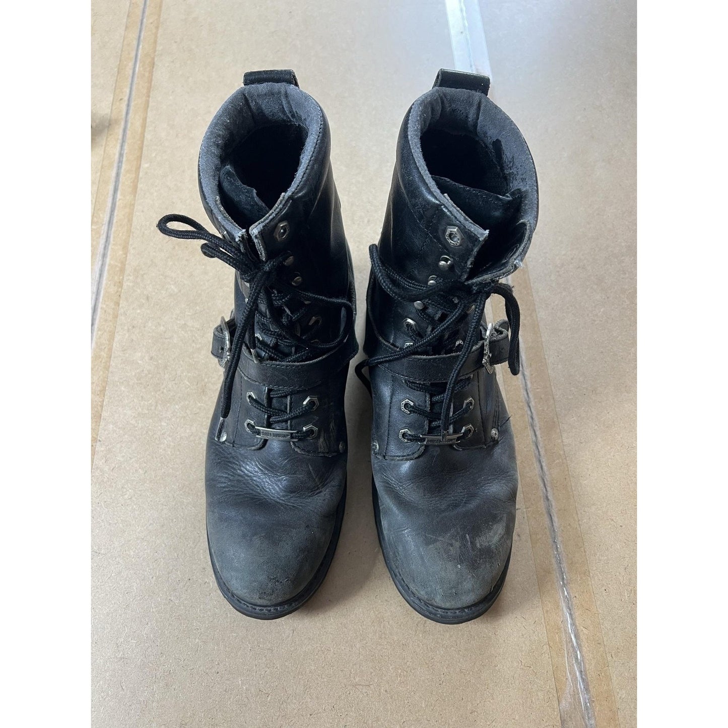 Harley-Davidson Boots Mens Size 10 Black Leather Biker Lace Up Buckle Ankle