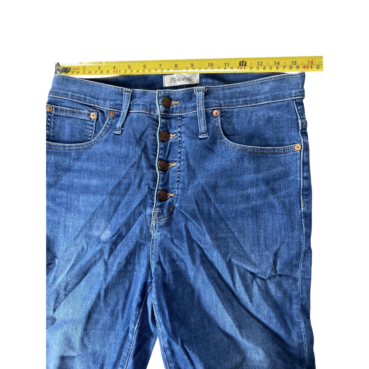 Madewell Jeans Womens 30 Blue Medium Wash Cali Demi-Boot Raw Hem Button Fly