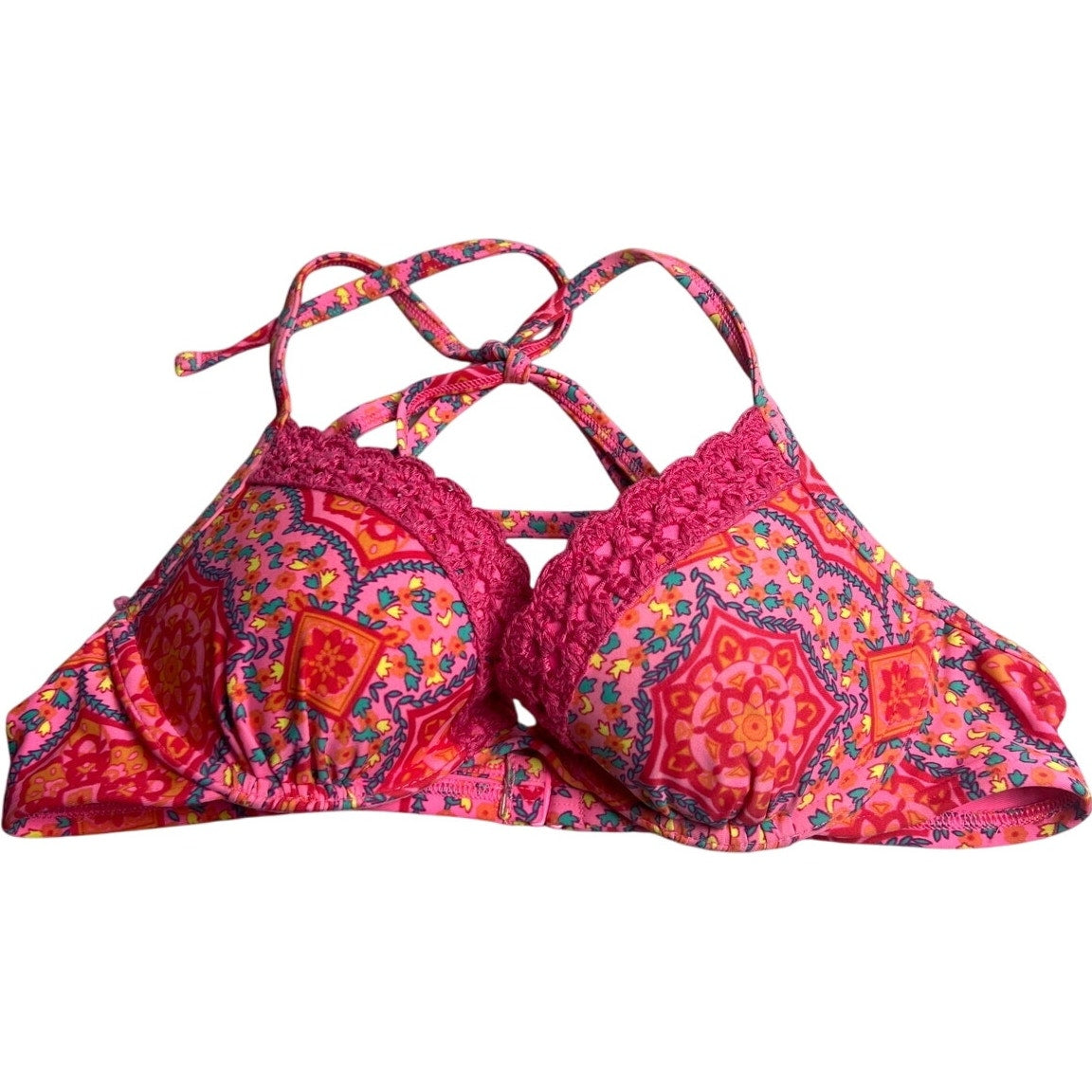 Aerie 34A Swim Barbie Pink Paisley Halter Bikini Top