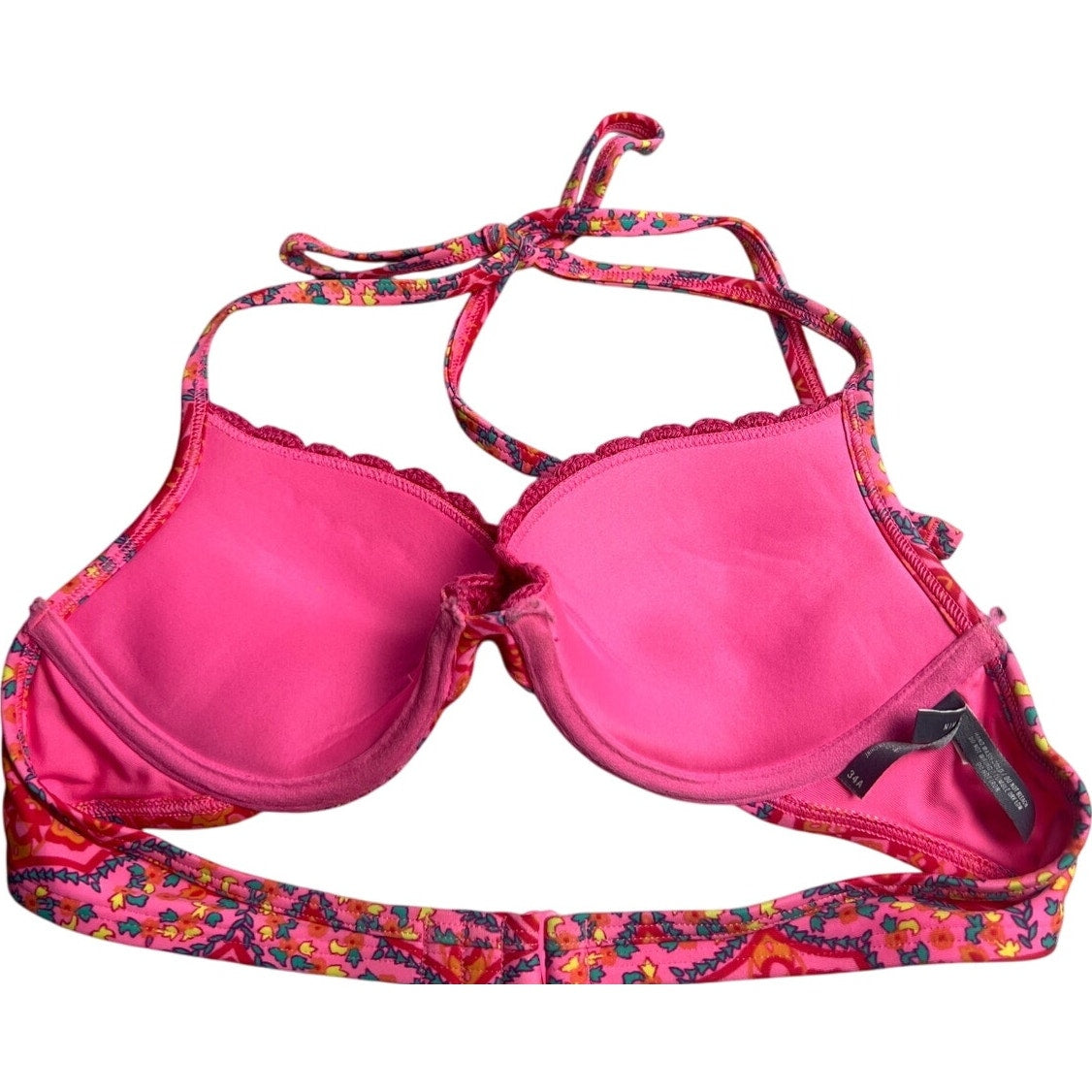 Aerie 34A Swim Barbie Pink Paisley Halter Bikini Top