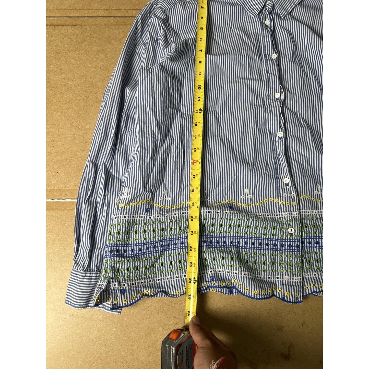 Tommy Hilfiger Tunic Womens 1X Blue Striped Embroidered Button-Up 100% Cotton