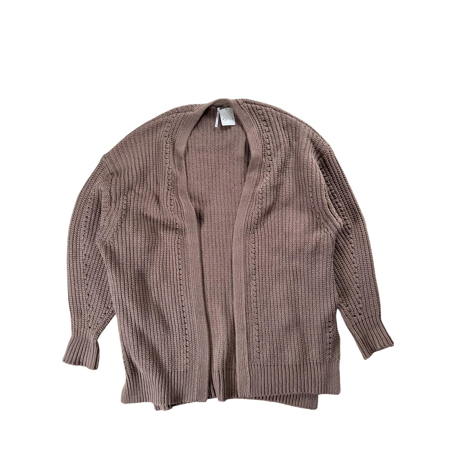 Free People Cardigan Womens M Brown Chunky-Knit Open V-Neck Relaxed Long-Sleeve