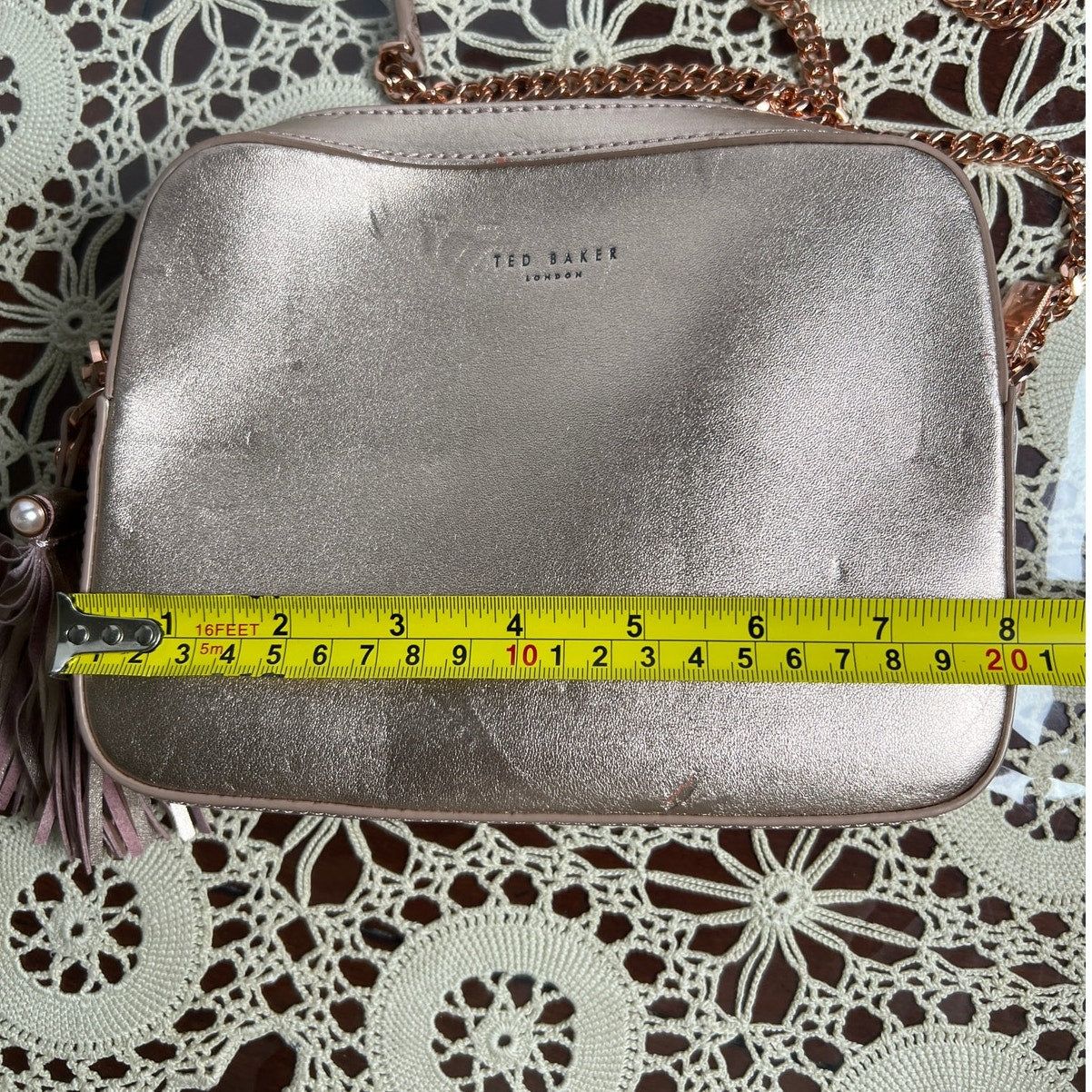 Ted Baker Rose Gold Pearl Embellished Leather Camera Bag