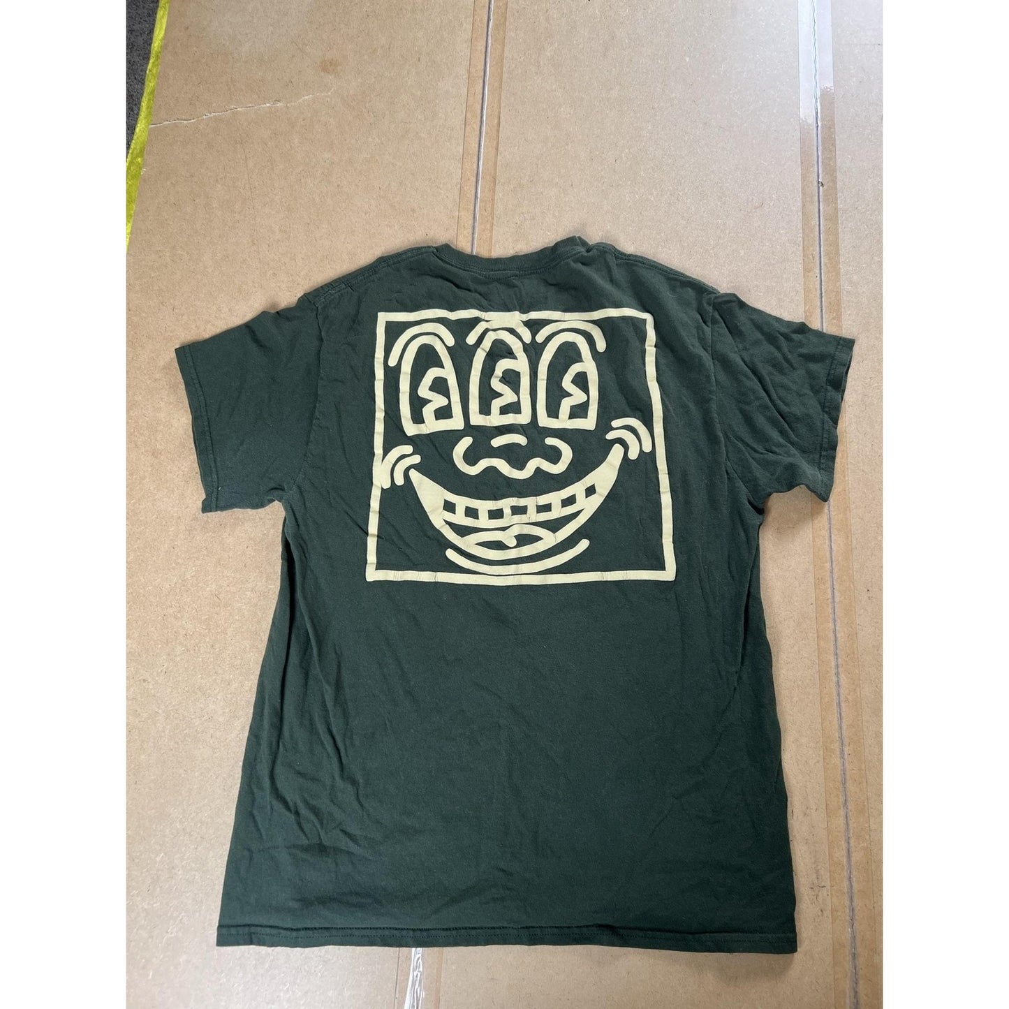 Keith Haring Shirt Mens L Green Cotton Crew Neck Graphic Print Front Tagless