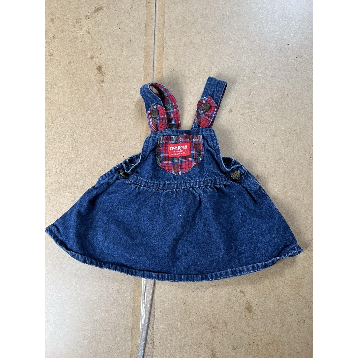 OshKosh B'gosh Overall Dress Girls 12 Blue Denim Square Neck Strappy Bow Casual