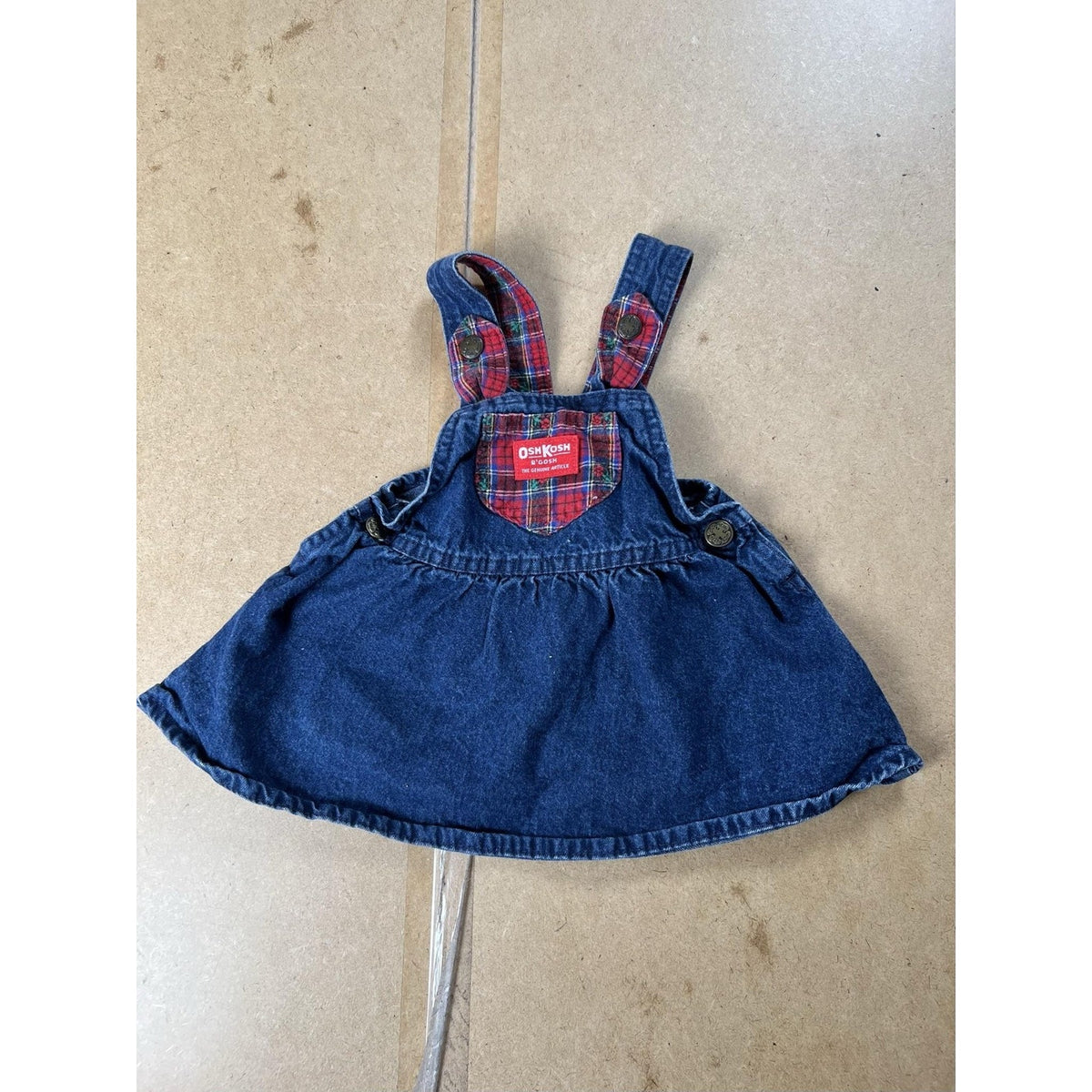 OshKosh B'gosh Overall Dress Girls 12 Blue Denim Square Neck Strappy Bow Casual