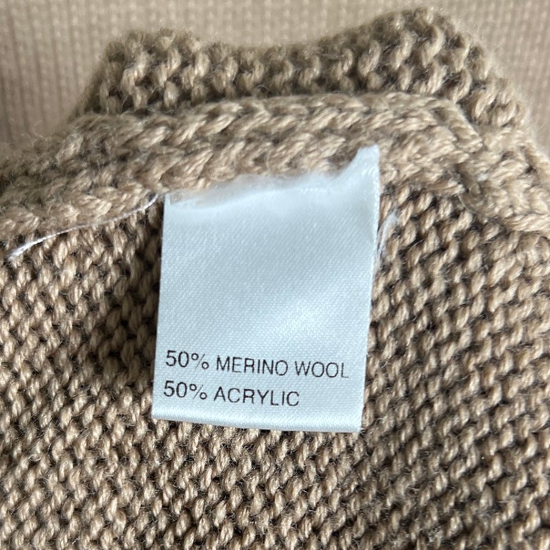 Hekla & Co Cardigan Sweater Women's XL Tan Merino Wool Preppy Academia Knit
