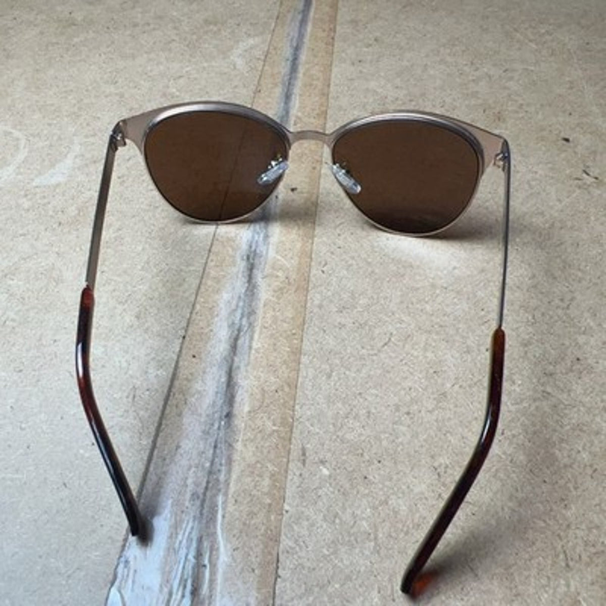 Sunglasses Unisex 54-17-144mm Gold Cat Eye Brown Tinted Adjustable Metal