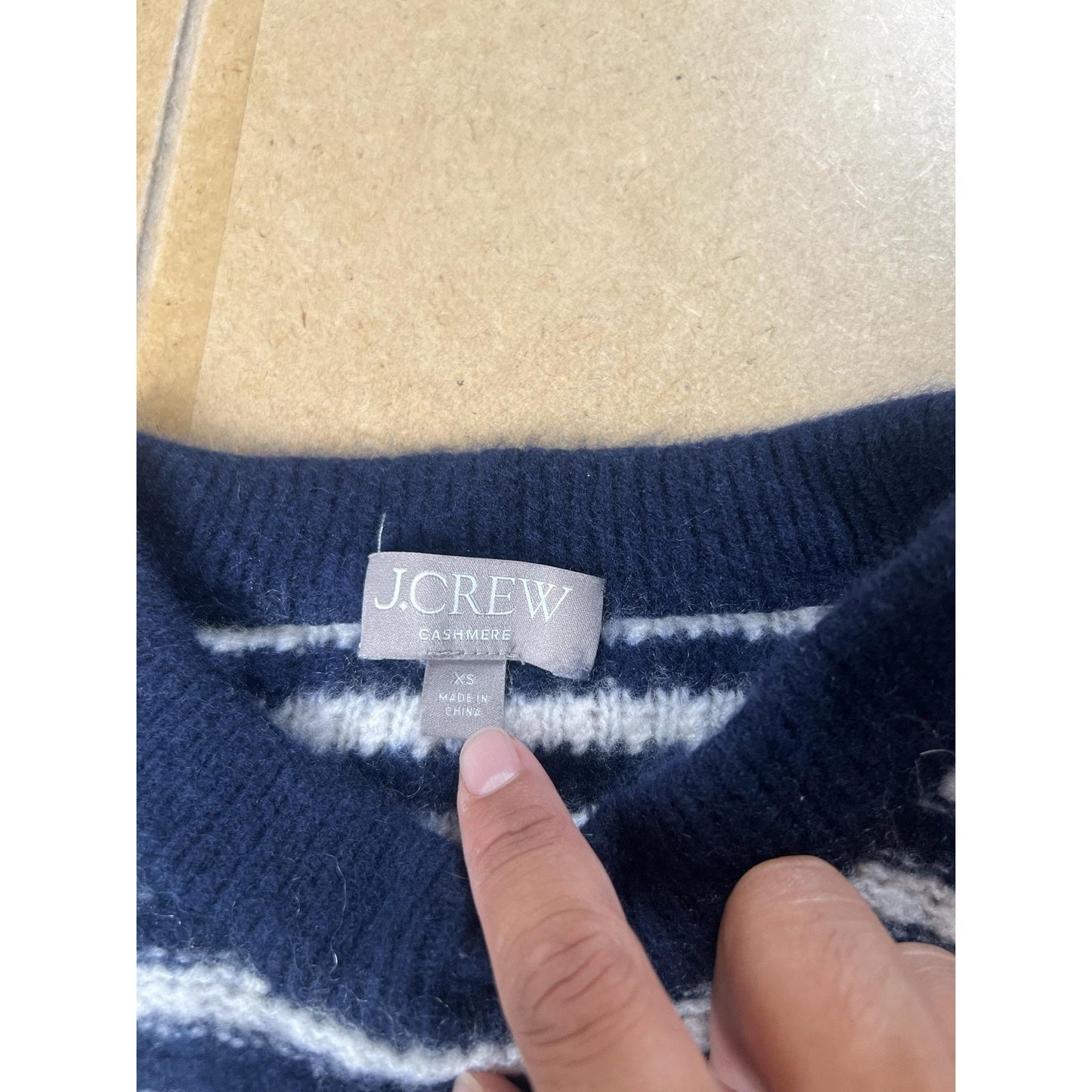 J.CREW Sweater Womens XS Blue Cashmere Striped Crew Neck Lightweight Tight-Knit