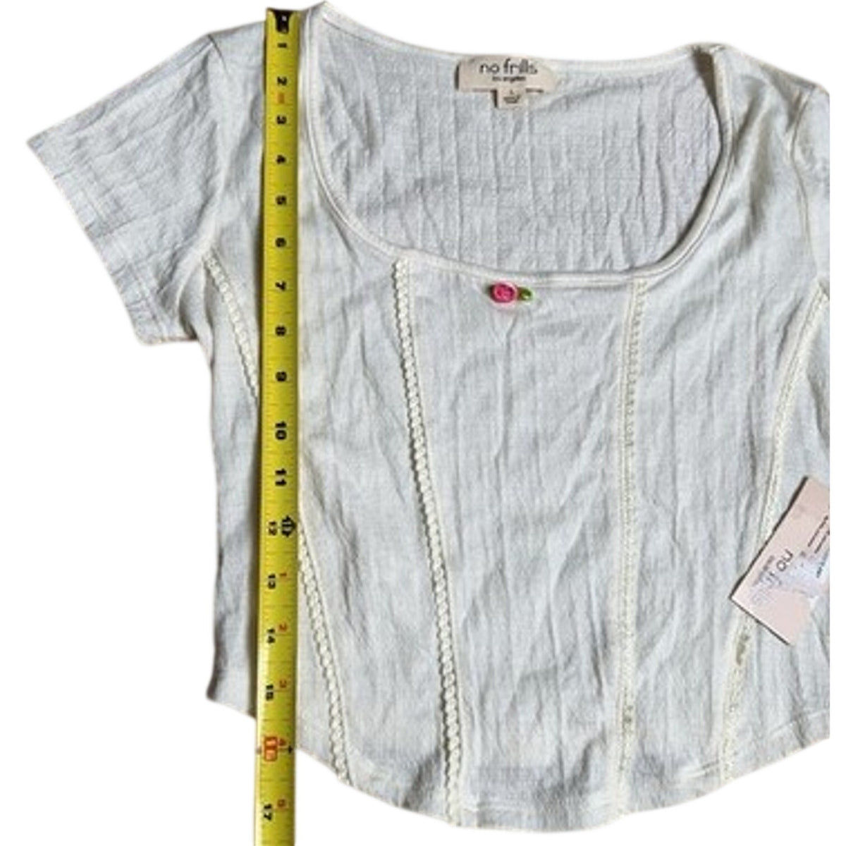 No Frills Los Angeles T-Shirt Womens L White Cropped Scoop Neck Embroidered