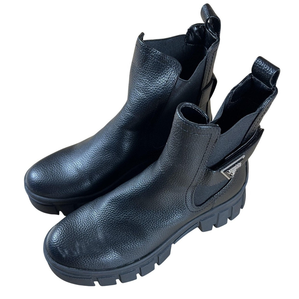 GUESS Boot Womens Size 7 Black Chelsea Faux Leather Ankle Lined Lug Sole