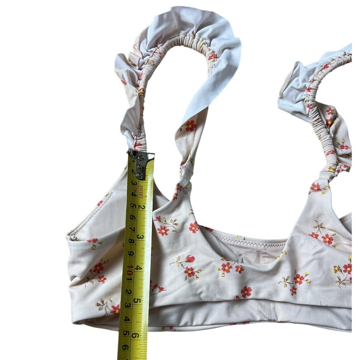 Aerie Bra Womens S White Bralette Floral Ruffle Lined Wireless Pullover