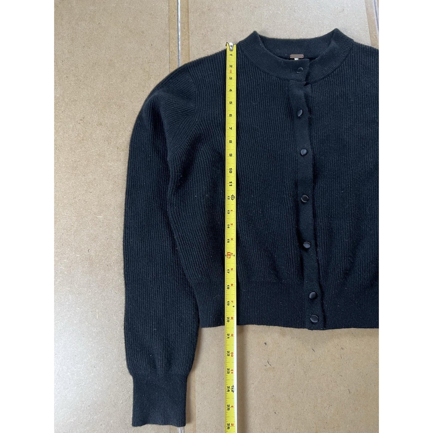 Free People Cardigan Womens L Black Mock Neck Button Lightweight Cashmere