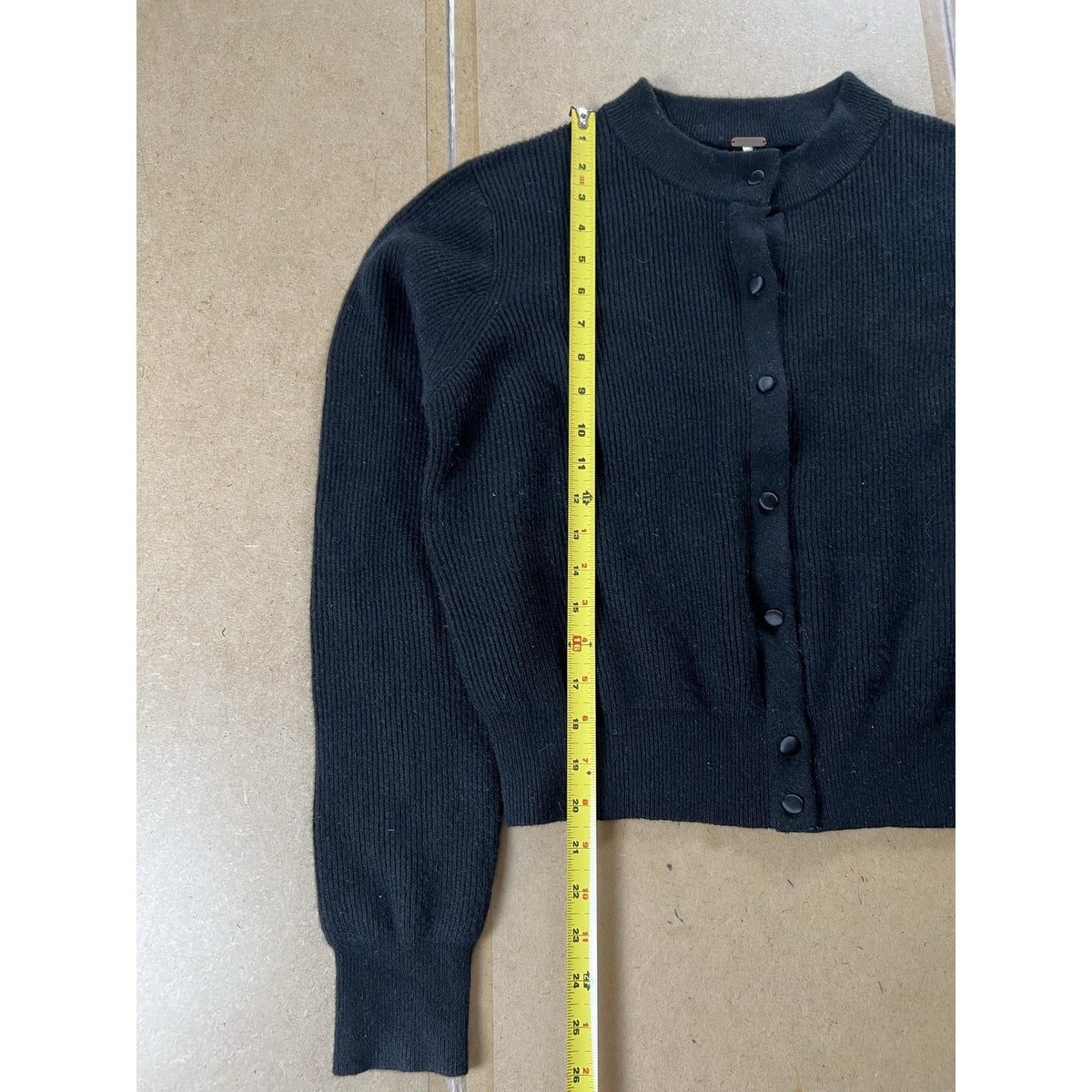 Free People Cardigan Womens L Black Mock Neck Button Lightweight Cashmere