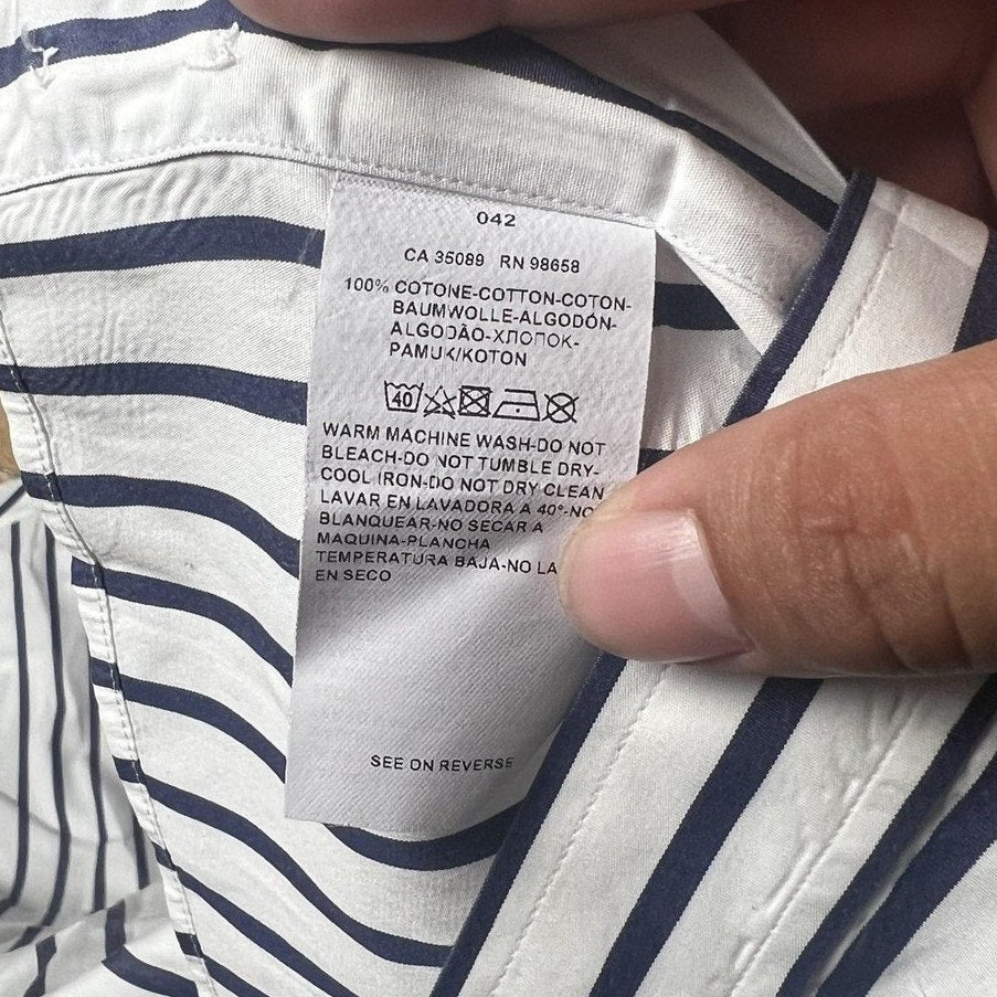 Paul & Shark Shirt Mens IT 42 White Navy Striped Long Sleeve Button Up Casual