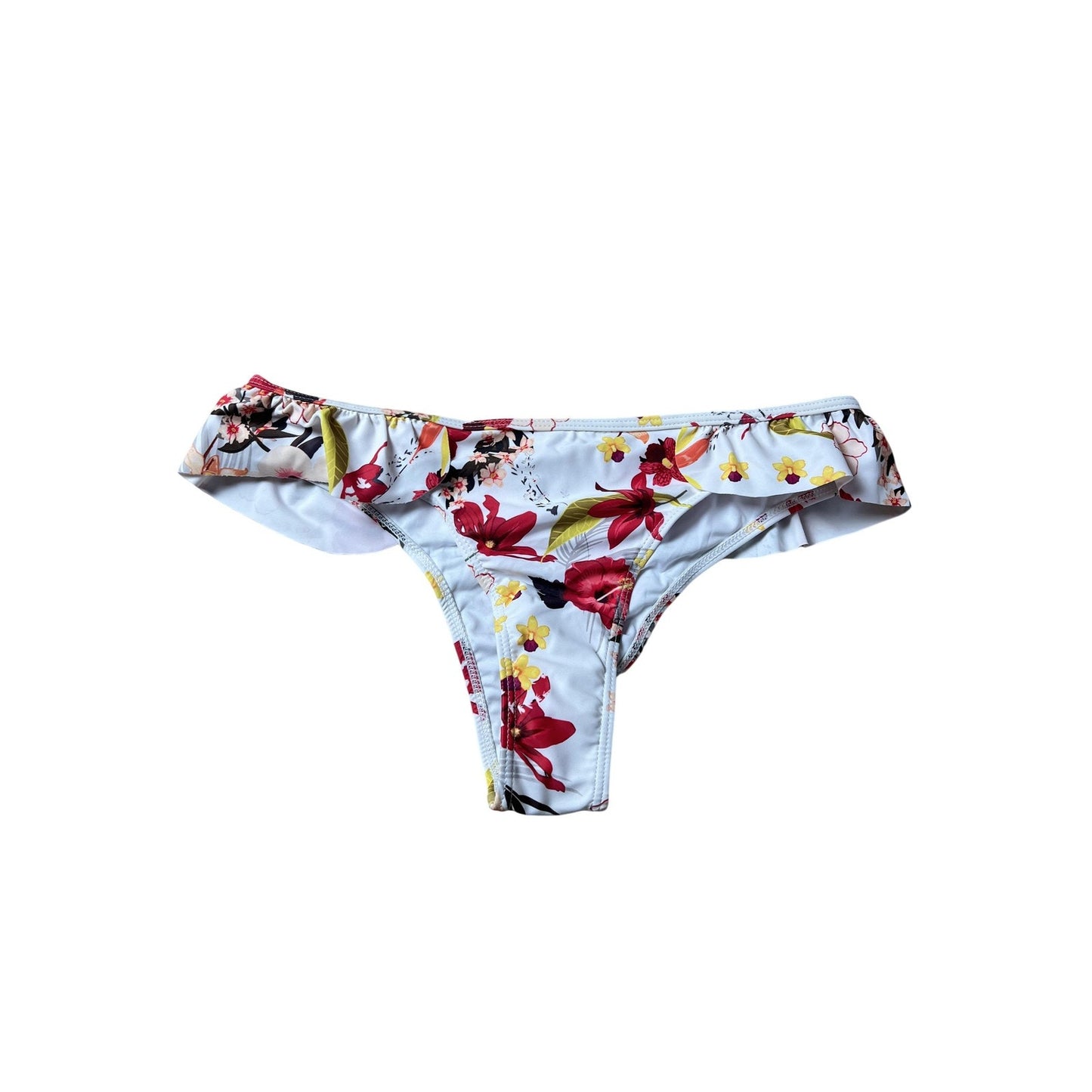 Beachkissd Panties Womens L White Floral Thong High Leg Ruffle Stretch