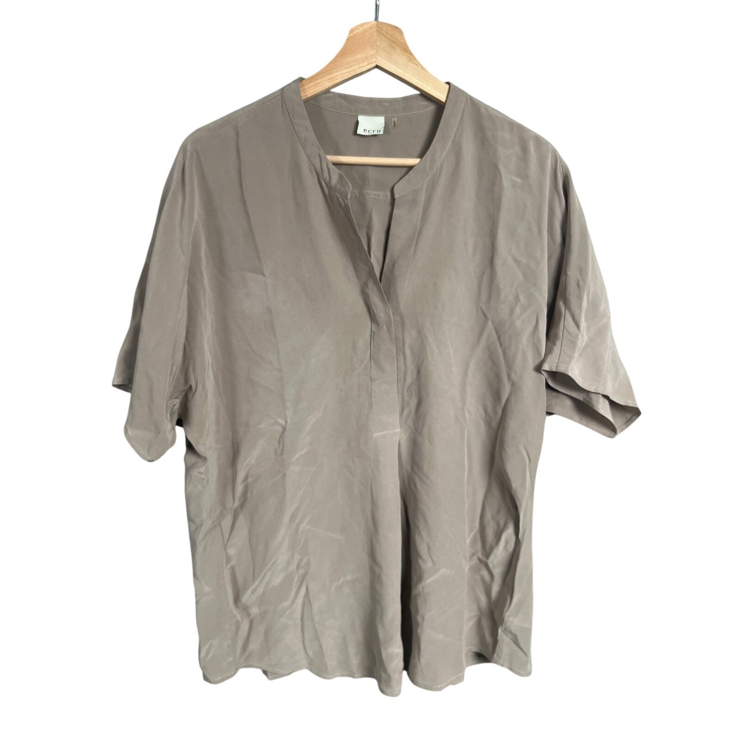 Ecru Women Blouse 100% Silk Top Gray *Dimensions In Picture*