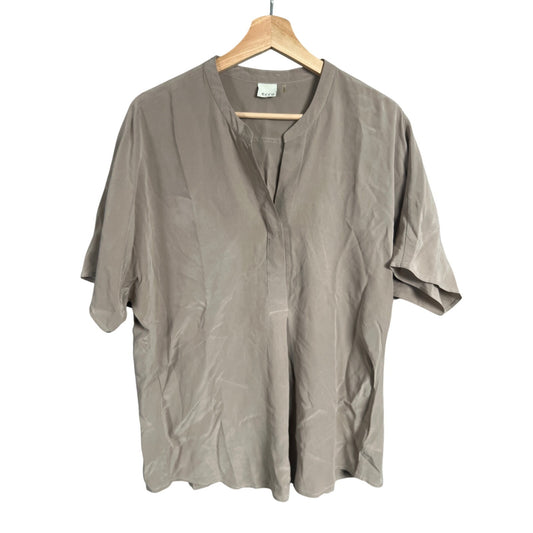 Ecru Women Blouse 100% Silk Top Gray *Dimensions In Picture*