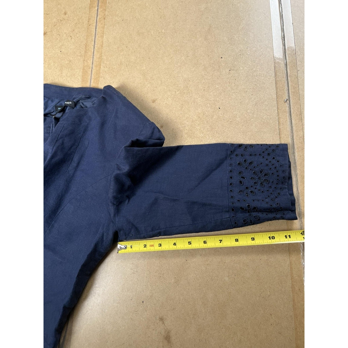 Saint Tropez West Jacket Womens M Blue Linen Collarless Embroidered Ruffle