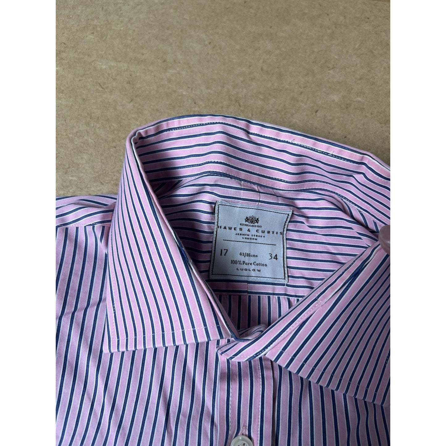 Hawes & Curtis Shirt Mens XL Pink Striped Long Sleeve Button Up Cotton Business