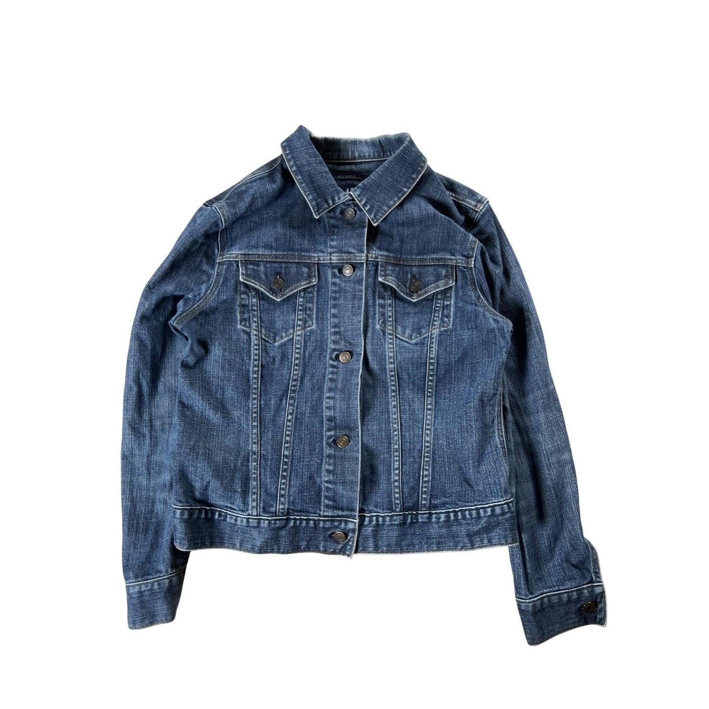 Cardigan Womens S Blue Denim Collared Button Stretch Pockets Long Sleeve Casual